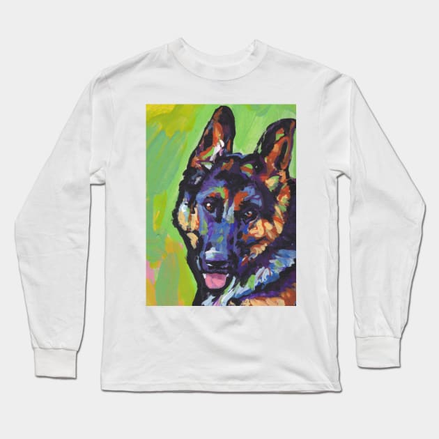 German Shepherd Dog Bright colorful pop dog art Long Sleeve T-Shirt by bentnotbroken11